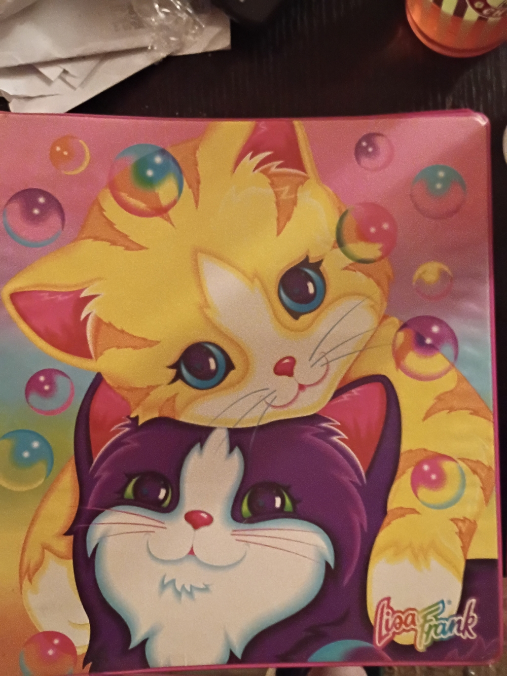 Lisa Frank Purple & Yellow Kittens Cat 3 Ring Binder With Two Pockets